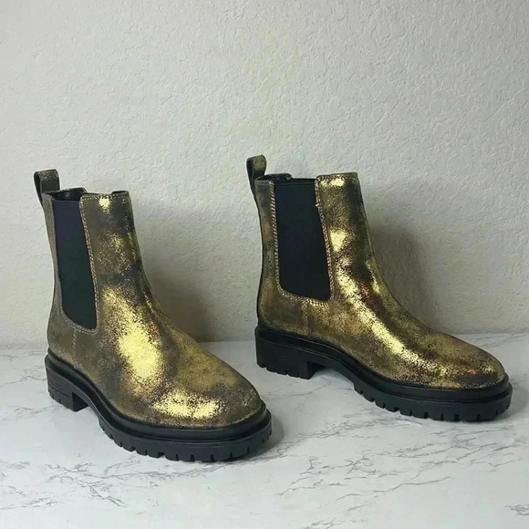 LAUREN RALPH LAUREN Womens Corinne Round Toe Block Heel Black & Bronze Booties - Picture 5 of 10